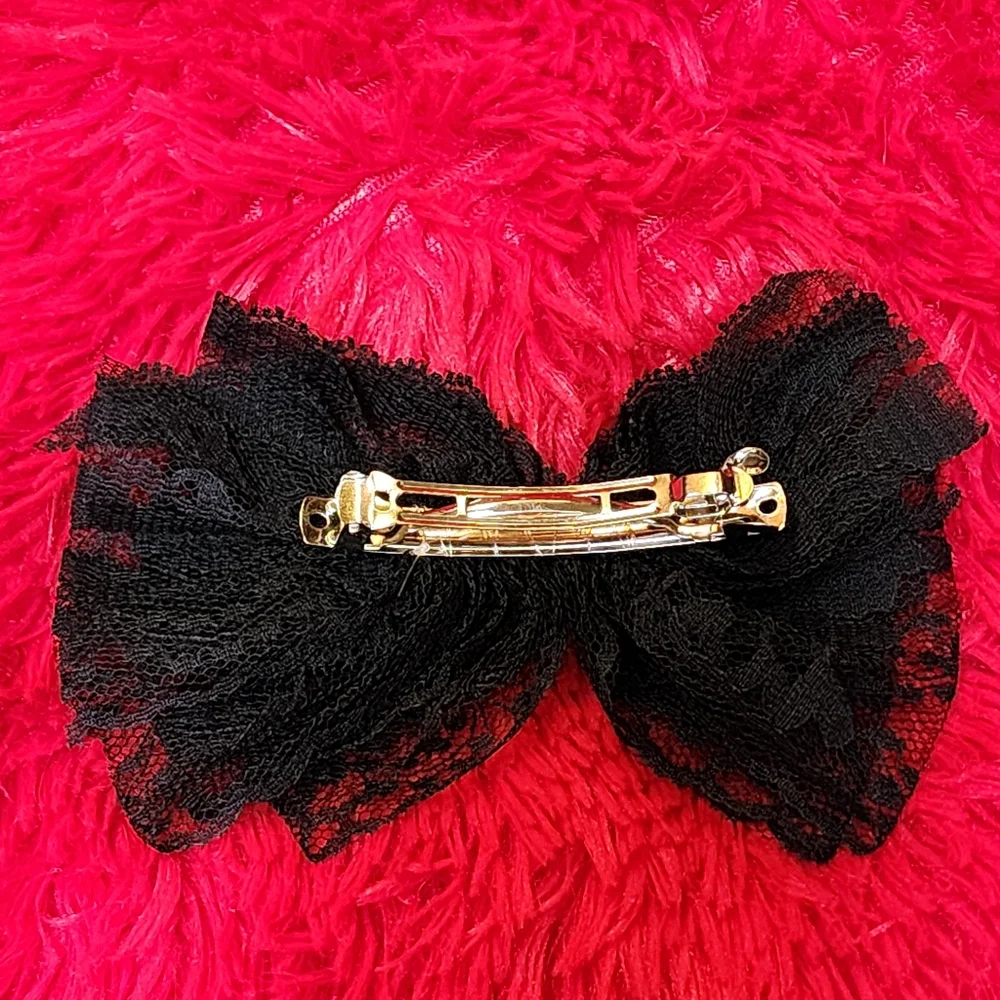 Vintage 90s Black Lace Hair Bow